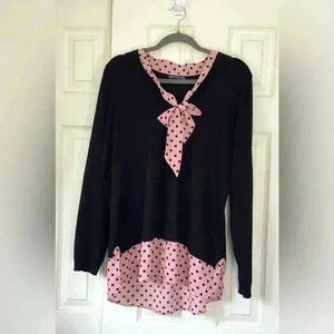 Adrianna Papell Heart Printed Layered Twofer Sweater Size Large